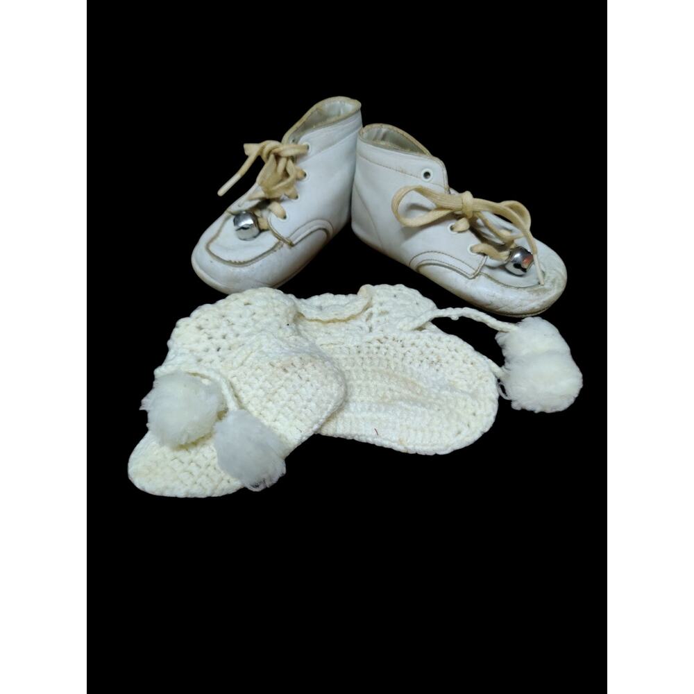 Set of Vintage Baby shoes and knitted white sock booties